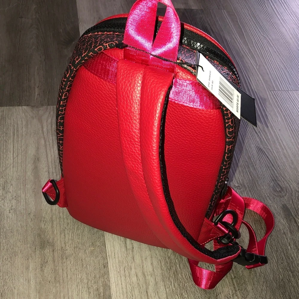 Ed Hardy Red & Black Faux Leather Cat Out Of Hell Unisex Sling Backpack NWT